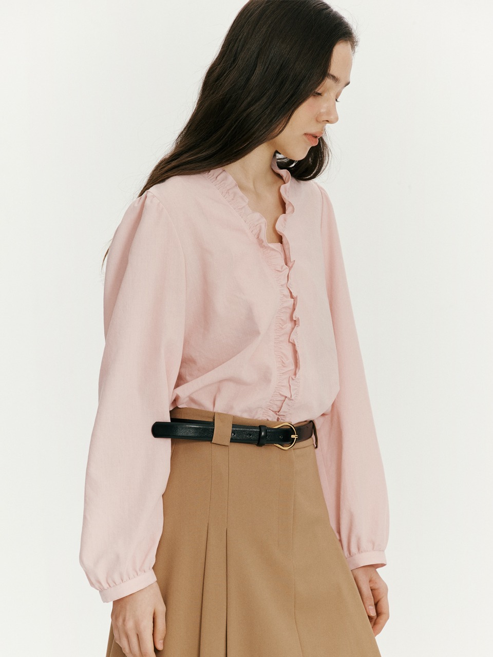 Smocking frill blouse - Pale pink