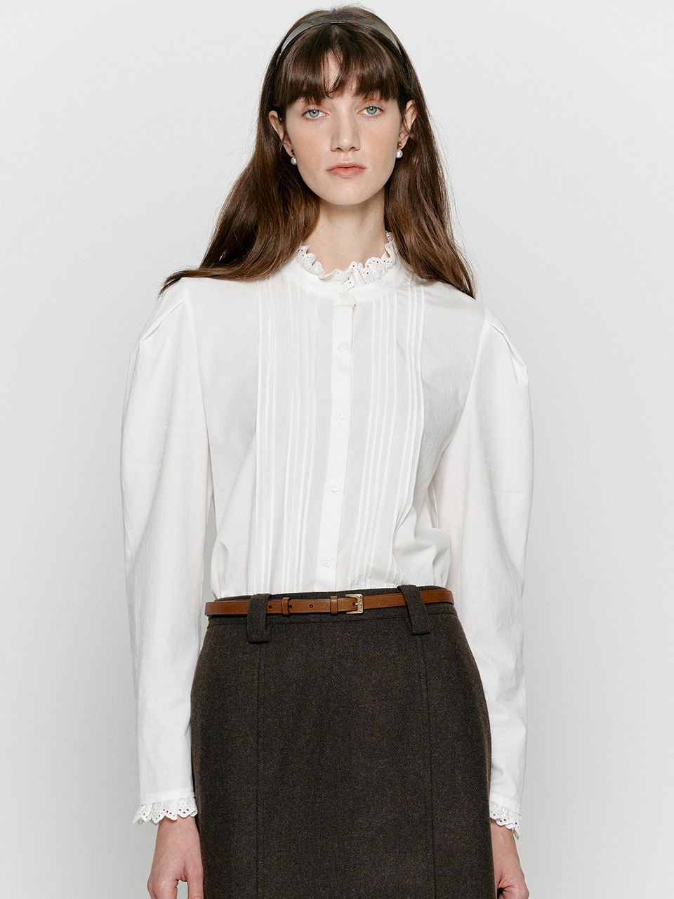 Lace pintuck blouse - White