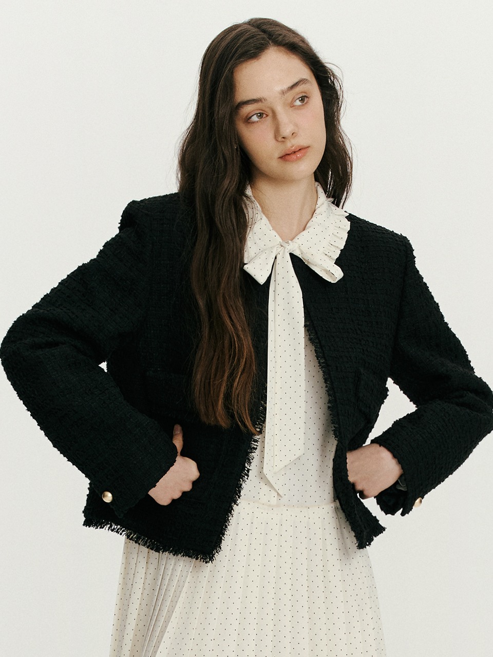 Tweed cropped jacket - Black
